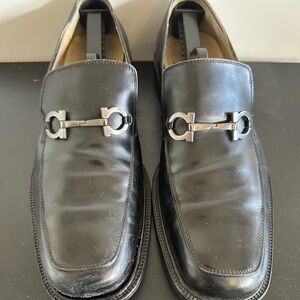 Men's Black Leather Loafers with Silver Buckle